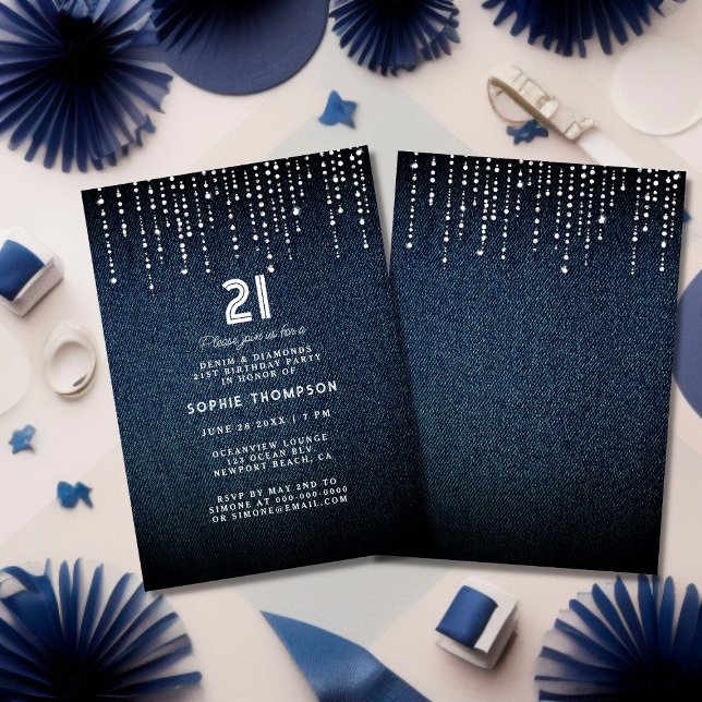 Denim Diamonds Drippings 21st Birthday Party Invitation (Creator Uploaded)