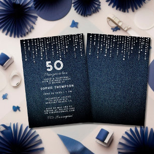 Denim Diamonds Drippings 50th Birthday Party Invitation