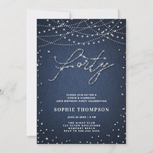 Denim Diamonds Elegant Glitter Blue 40th Birthday Invitation