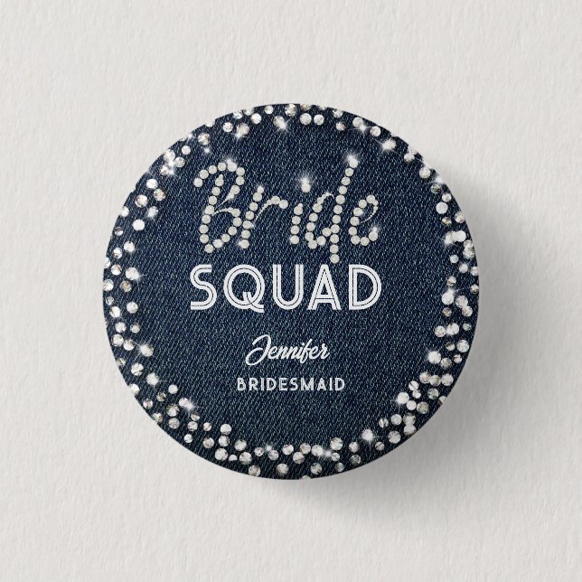 Denim Diamonds Elegant Navy Bachelorette Bride 3 Cm Round Badge (Front)