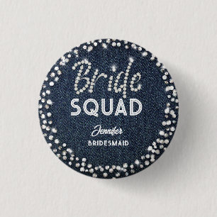 Denim Diamonds Elegant Navy Bachelorette Bride 3 Cm Round Badge
