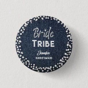 Denim Diamonds Elegant Navy Bachelorette Name Chic 3 Cm Round Badge