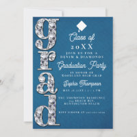 Denim Diamonds Elegant Script Graduation Party