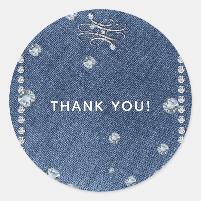 Denim & Diamonds Emblem Bling Trendy Favour Classic Round Sticker (Front)