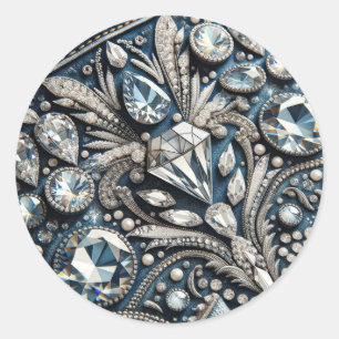Denim & Diamonds Gemstone Jean Birthday Party Classic Round Sticker