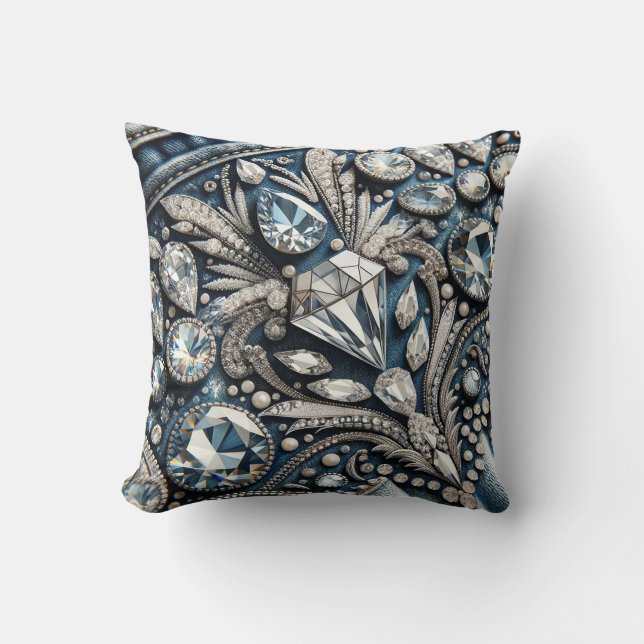 Denim & Diamonds Gemstone Jean Birthday Party Cushion (Front)