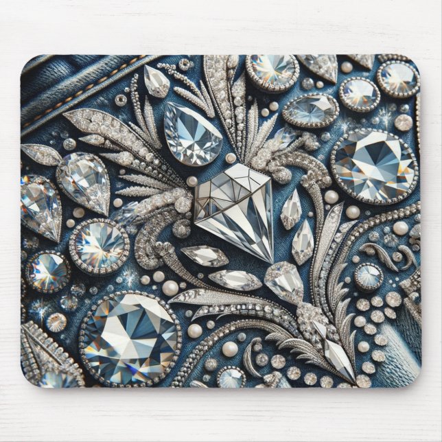 Denim & Diamonds Gemstone Jean Birthday Party Mouse Mat (Front)
