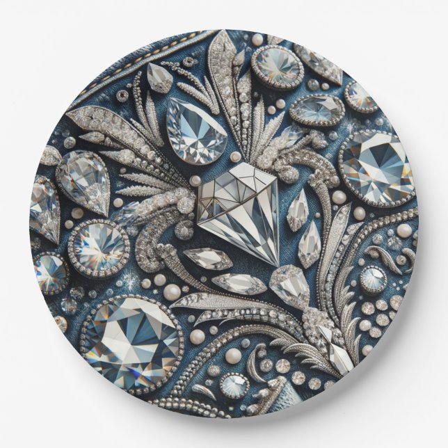 Denim & Diamonds Gemstone Jean Birthday Party Paper Plate (Front)