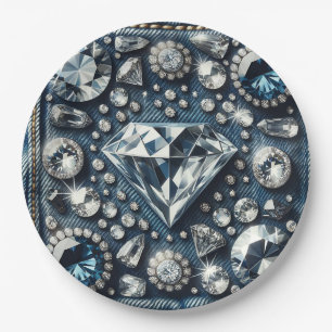 Denim & Diamonds Glam Bling Birthday Party Paper Plate