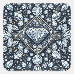 Denim & Diamonds Glam Bling Birthday Party Square Sticker