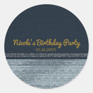 Denim & Diamonds Glam Bling Chic Elegant Favour Classic Round Sticker