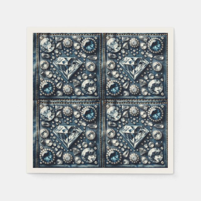 Denim & Diamonds Glam Bling Jewels Birthday Party Napkin (Front)