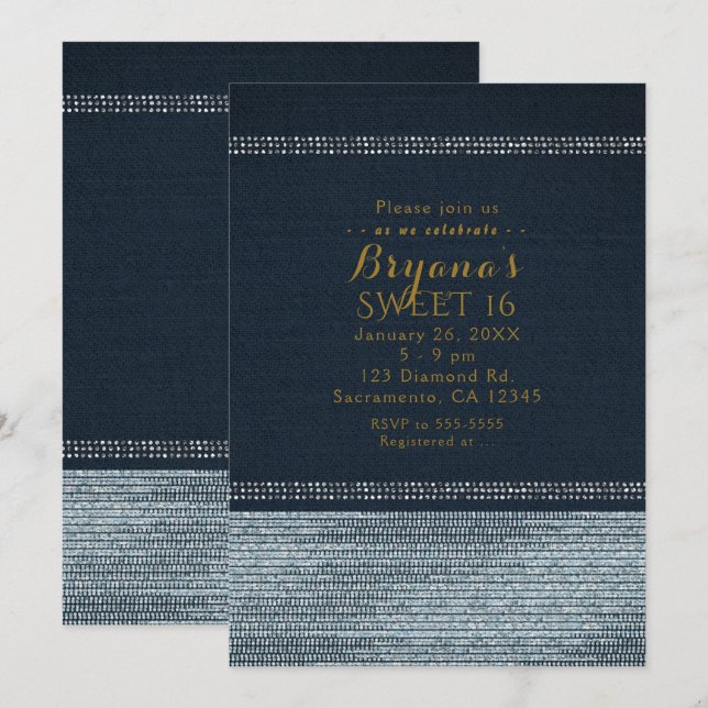 Denim & Diamonds Glam Bling Party Invitations (Front/Back)