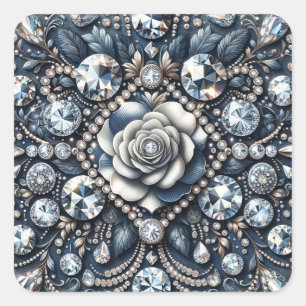 Denim & Diamonds Glam Bling Rose Birthday Party Square Sticker