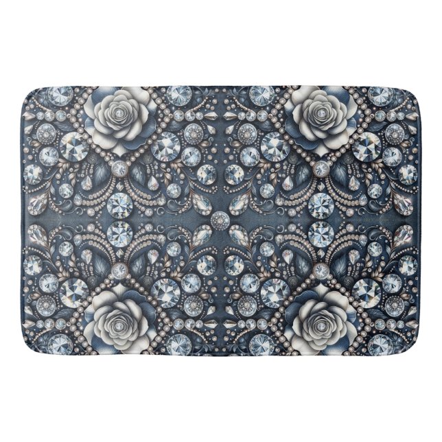 Denim & Diamonds Glam Bling Rose Jewels Bath Mat (Front)