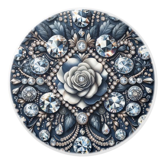 Denim & Diamonds Glam Bling Rose Jewels Ceramic Knob (Front)