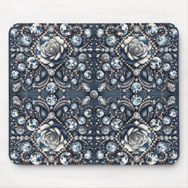 Denim & Diamonds Glam Bling Rose Jewels Mouse Mat (Front)