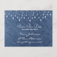 Denim & Diamonds Glam Country Save Date Postcard