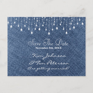 Denim & Diamonds Glam Country Save Date Postcard