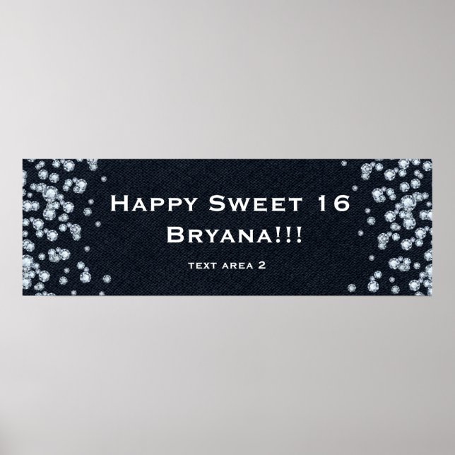 Denim & Diamonds Glam Custom Birthday Party Banner Poster (Front)