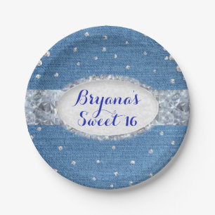 Denim & Diamonds Glam Scattered Bling Custom Party Paper Plate