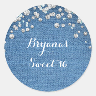 Denim & Diamonds Glam Scattered Bling Favour Classic Round Sticker