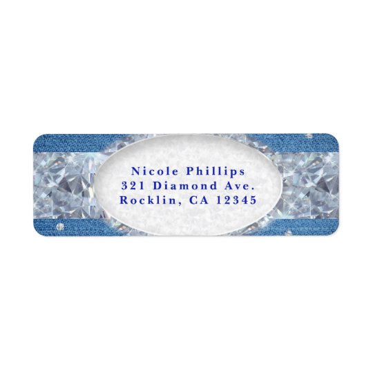 Denim & Diamonds Glam Scattered Bling Invitation Return Address Label