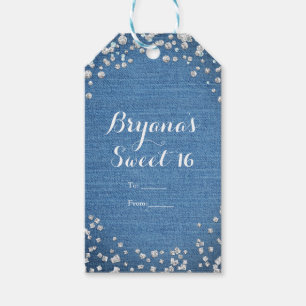 Denim & Diamonds Glam Scattered Bling Party Favour Gift Tags