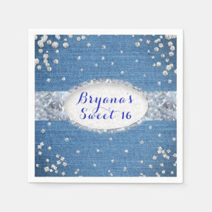 Denim & Diamonds Glam Scattered Bling Party Napkin