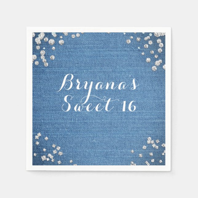 Denim & Diamonds Glam Scattered Bling Party Napkin (Front)