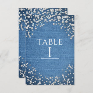Denim & Diamonds Glam Scattered Bling Table Number