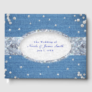 Denim & Diamonds Glam Scattered Bling Wedding Guest Book