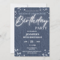 Denim Diamonds Glitter Bling Elegant Birthday