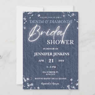 Denim Diamonds Glitter Bling Elegant Bridal Shower Invitation