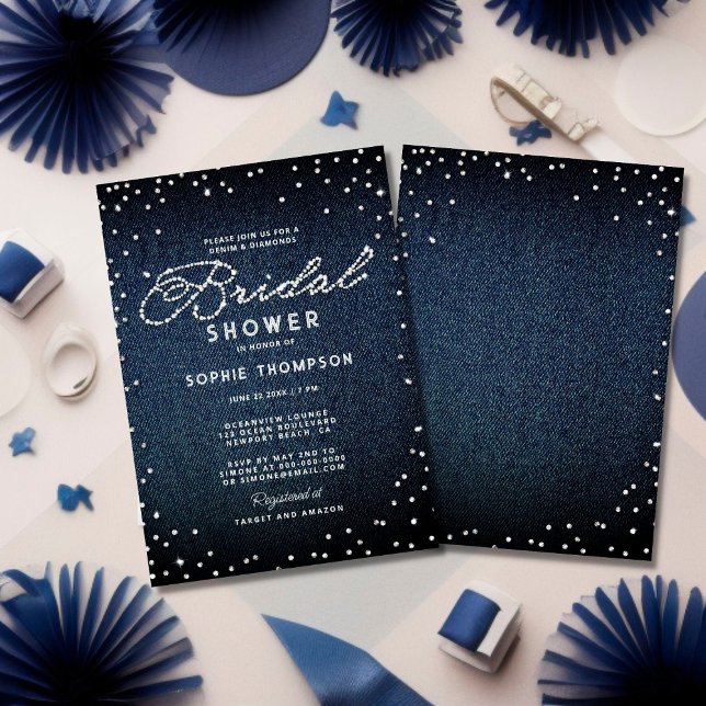 Denim Diamonds Glitter Blue Elegant Bridal Shower Invitation (Creator Uploaded)