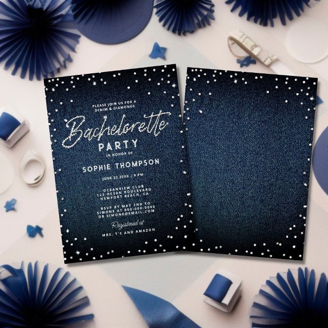 Denim Diamonds Glitter Elegant Bachelorette Party Invitation (Creator Uploaded)
