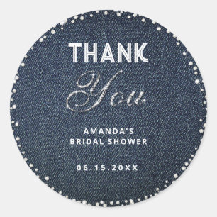 Denim Diamonds Glitter Rhinestone Bridal Thank You Classic Round Sticker