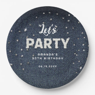 Denim Diamonds Glitter Rhinestone Chic Let's Party Paper Plate