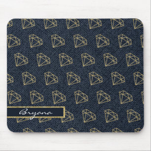 Denim & Diamonds Gold & Blue Glam Computer Mouse Mat
