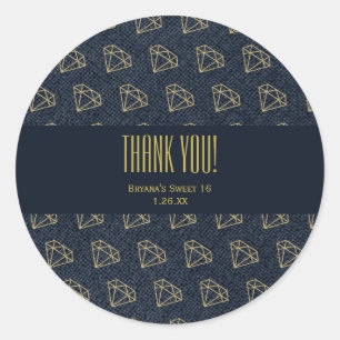 Denim & Diamonds Gold & Blue Glam Party Favour Classic Round Sticker