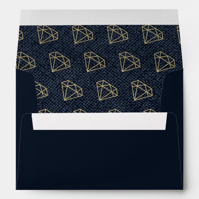 Denim & Diamonds Gold & Blue Party Invitation Envelopes (Back (Bottom))