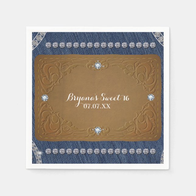 Denim & Diamonds Jeans Label Glam Party Napkin (Front)