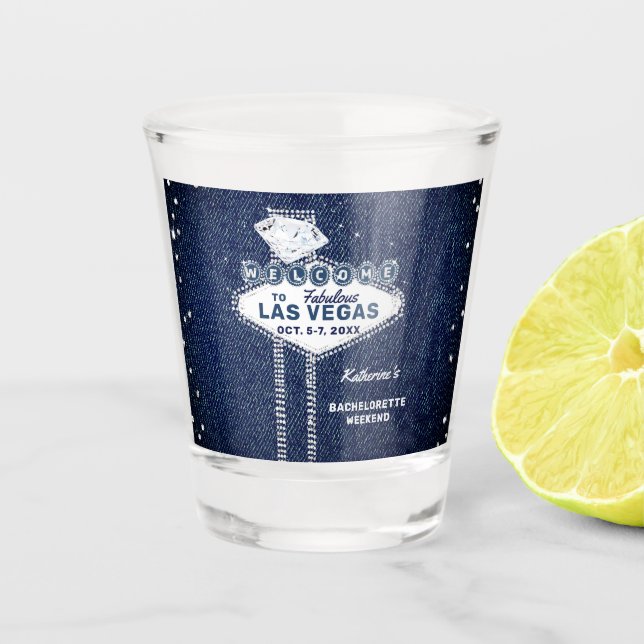Denim Diamonds Las Vegas Iconic Bachelorette Party Shot Glass (Front)