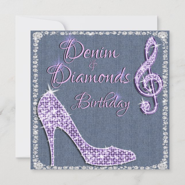 Denim & Diamonds Lilac 25th Birthday Invitation (Front)