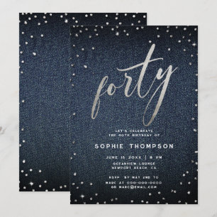 Denim Diamonds Modern Minimalist 40th Birthday Invitation