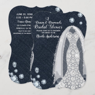Denim & Diamonds Modern Rustic Glam Bridal Shower Invitation