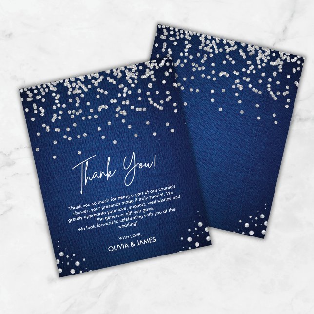 Denim Diamonds Pearl Wedding Shower Thank You Card (Budget Denim Diamonds Pearl Wedding Shower Thank You Card    )