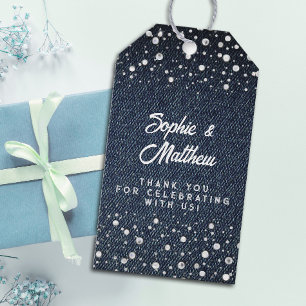 Denim Diamonds Pearls Blue Couple Wedding Shower Gift Tags