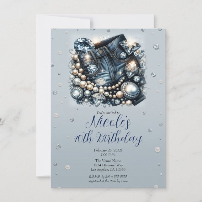 Denim Diamonds & Pearls Jeans Birthday Party Invitation (Front)