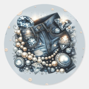 Denim Diamonds & Pearls Jeans Bling Birthday Party Classic Round Sticker